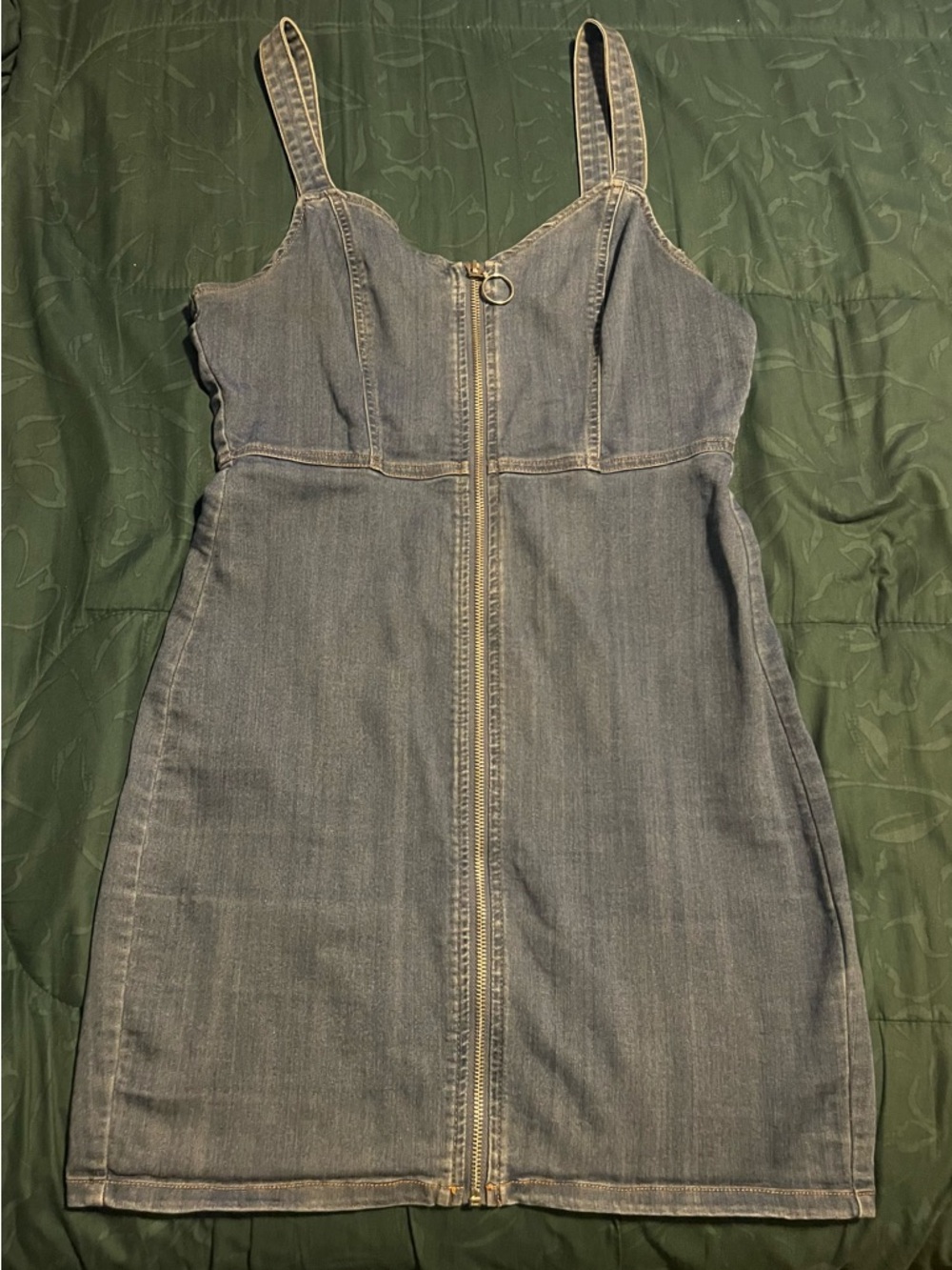 Denim Zip-Front Cami Mini Dress - Medium Wash